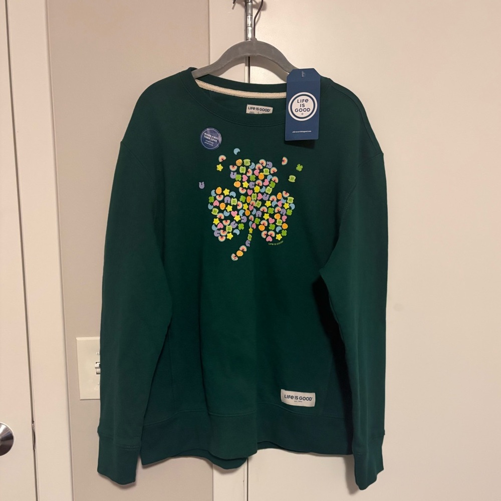 Life Is Good St.Patty’s/Irish Green Lucky Charm Clover Sweatshirt Women’s Large
